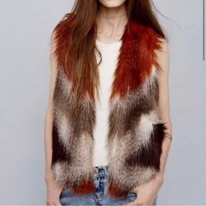Free People Multi-Color Faux Fur Vest Size XS